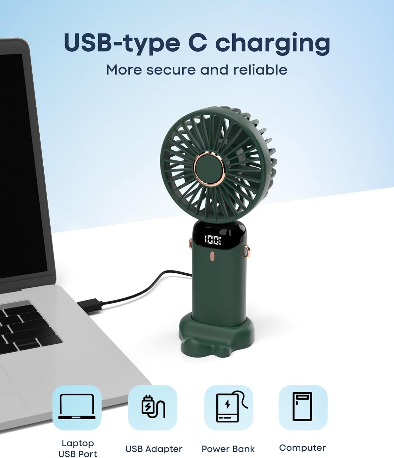 New Portable Mini Fan - Foldable with Lanyard and Base