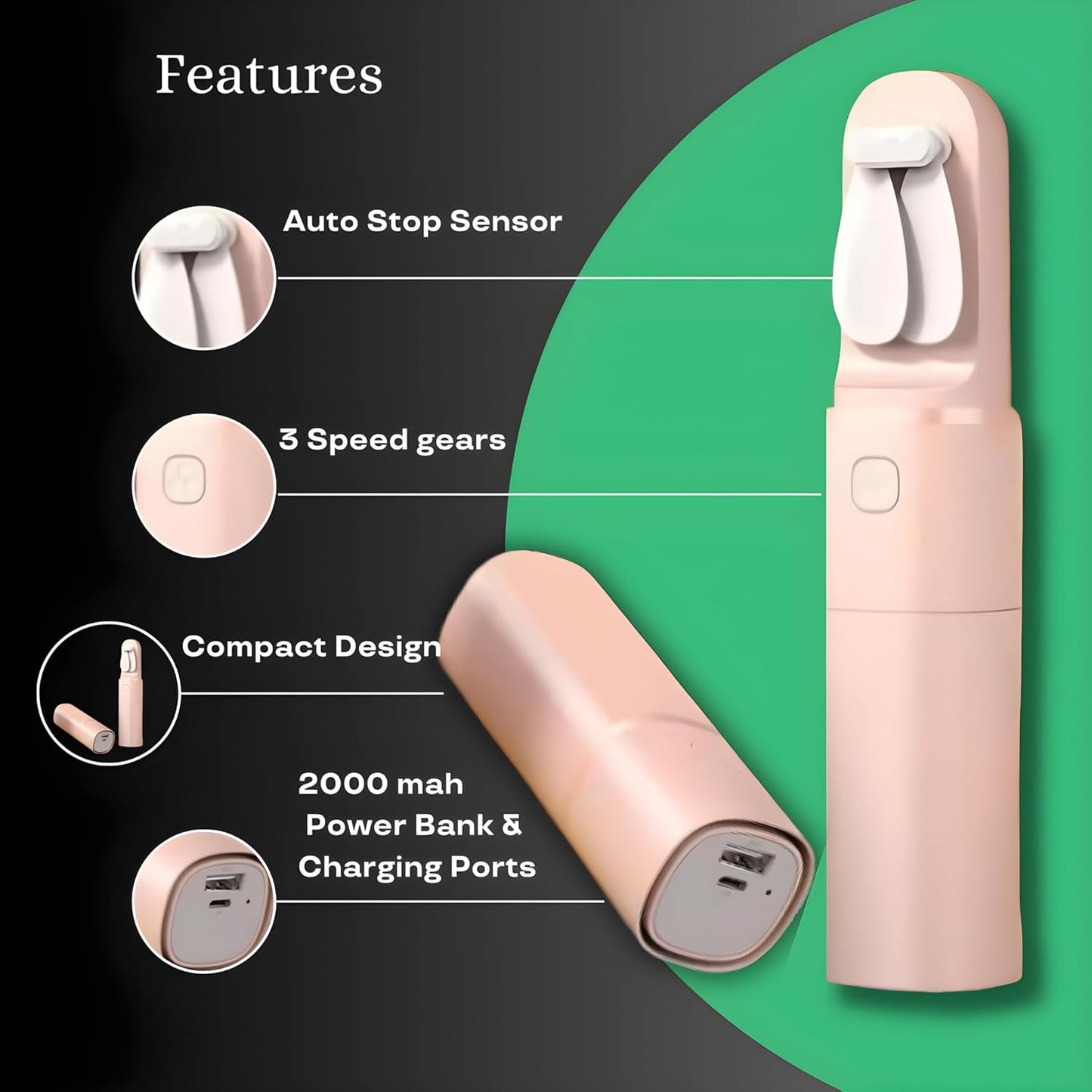 3-in-1 Mini Fan - Portable Charger - Power Bank