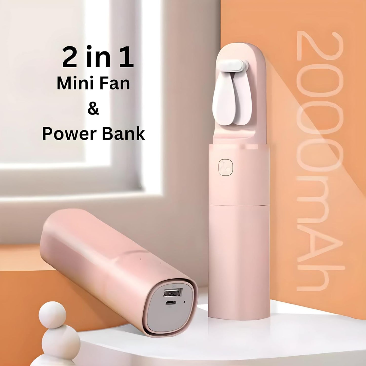 3-in-1 Mini Fan - Portable Charger - Power Bank