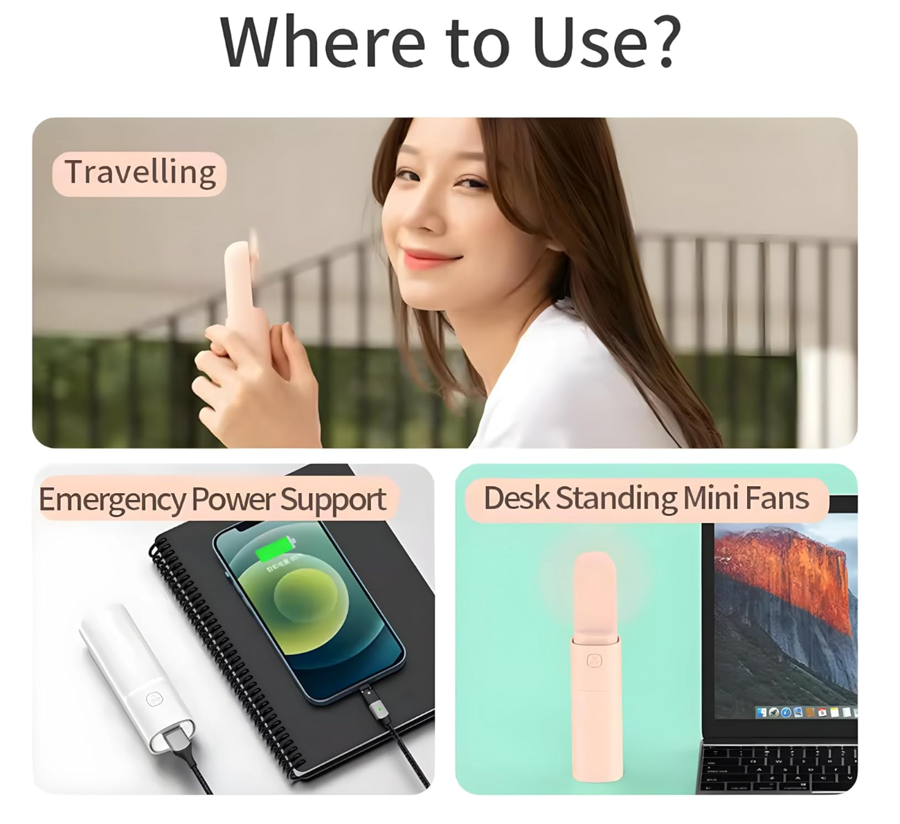 3-in-1 Mini Fan - Portable Charger - Power Bank
