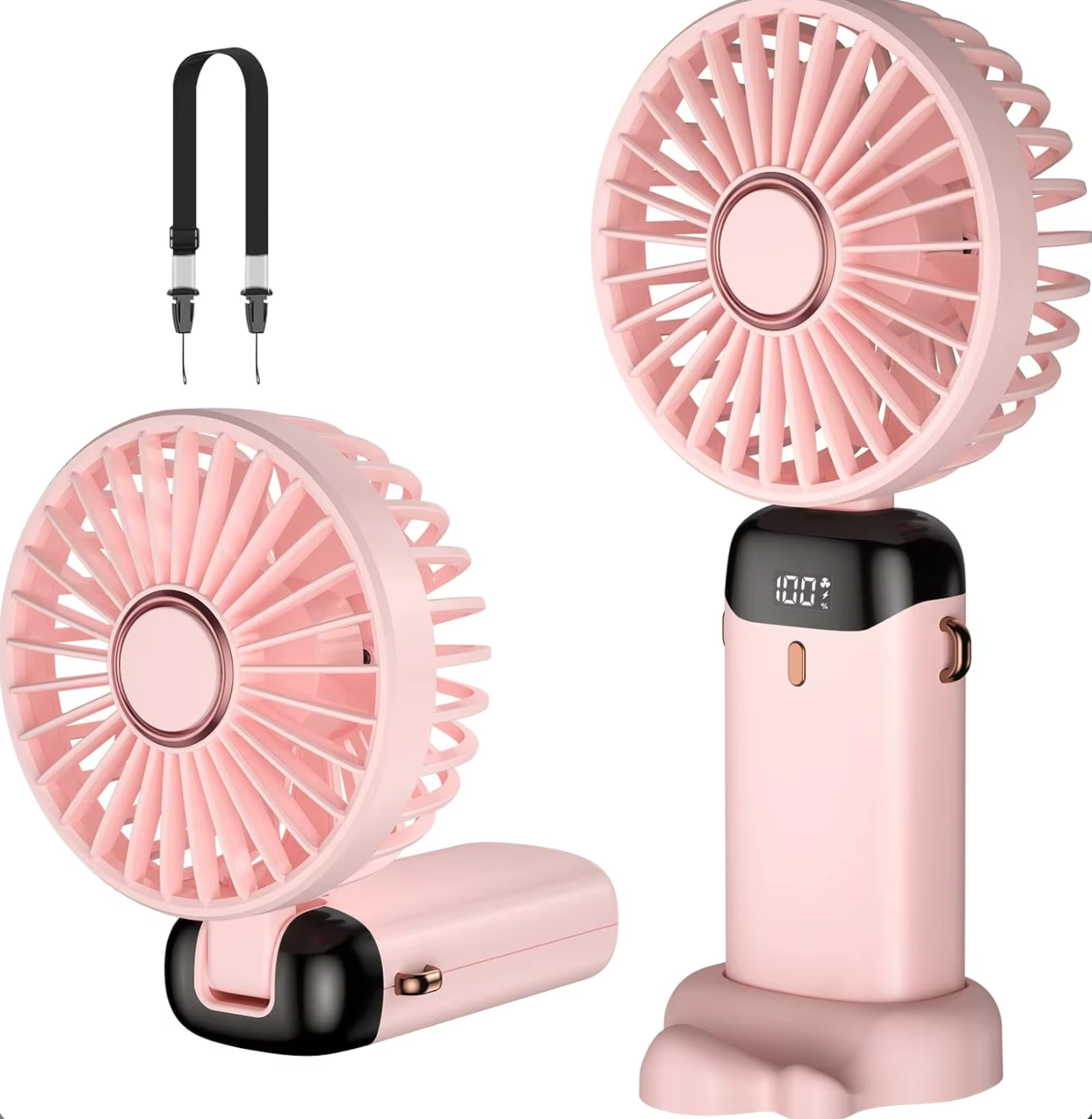 New Portable Mini Fan - Foldable with Lanyard and Base